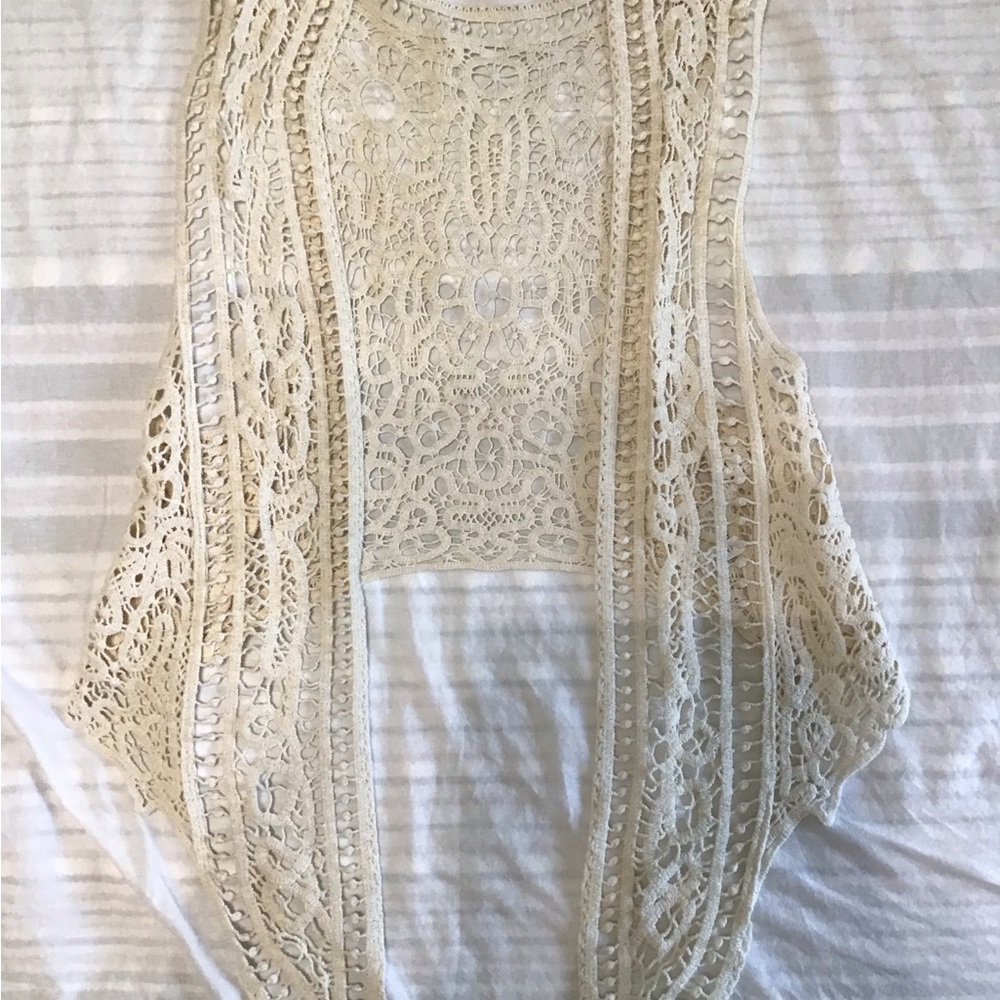 Ivory Crochet Vest Small Cotton Boho Coquette Vintage look Women’s Small